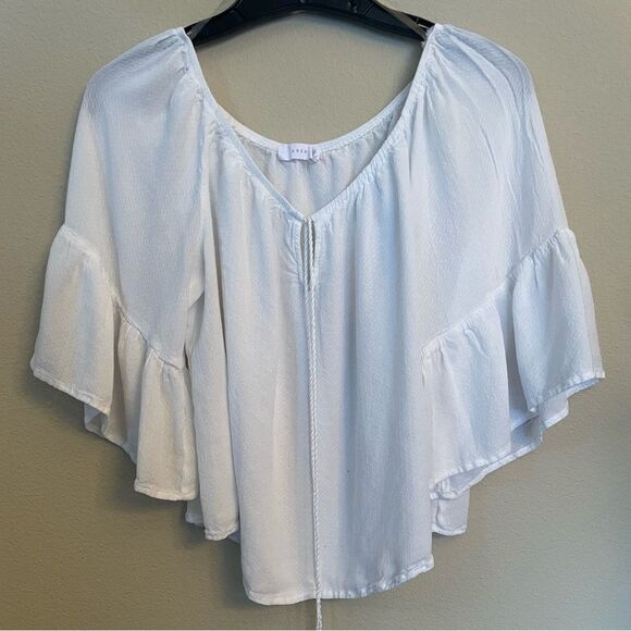 Lush flutter sleeve soft white blouse with tassels size L - Picture 2 of 4
